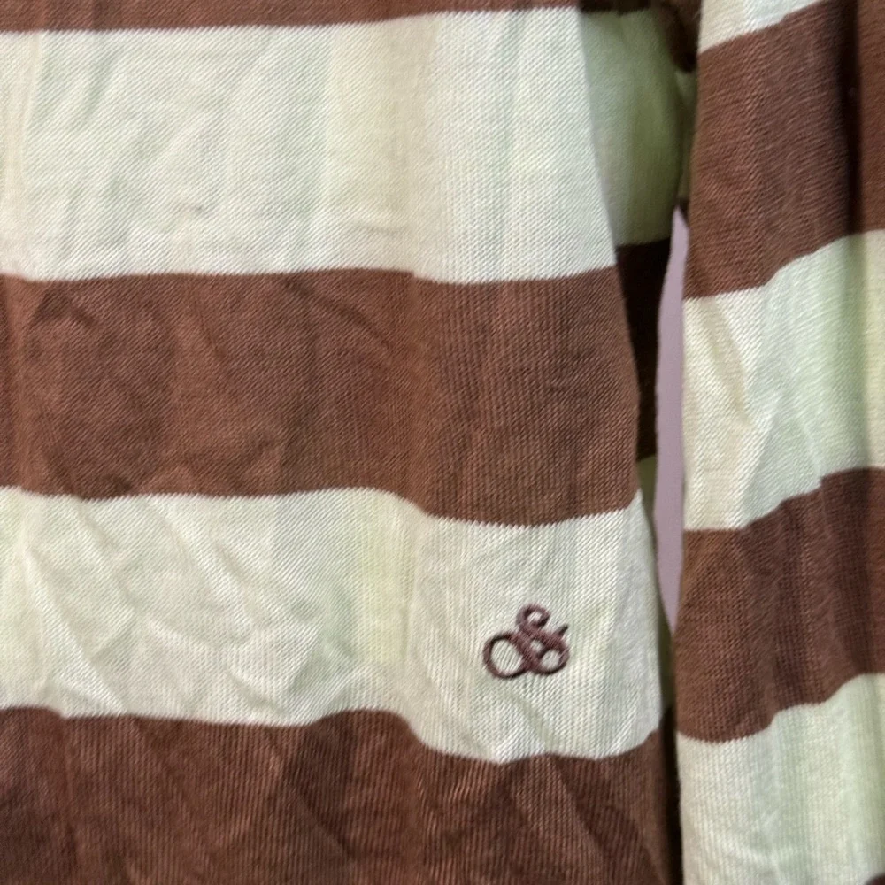 Scotch & Soda Brown and Cream Striped V-Neck Sweater